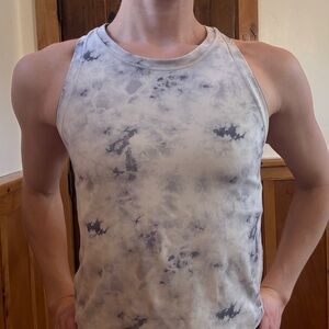 White and Blue Tie-Dye Muscle Tank Top | Women’s Small